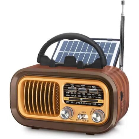 Radio portable rétro - AM/FM/SW, Bluetooth, solaire/piles D/USB-C
