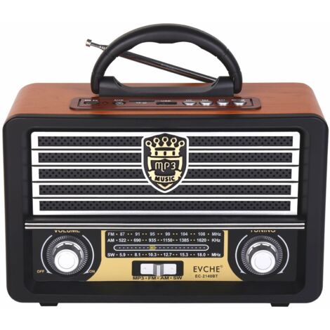 Radio portable rétro en bois: FM/AM/SW, Bluetooth, batterie 1200mAh rechargeable, lecture TF/USB