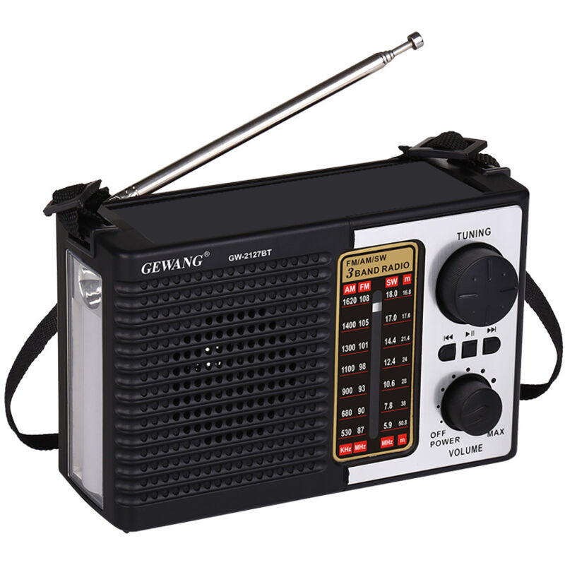Radio portable solaire FM/AM/ondes courtes, haut-parleur Bluetooth, lecteur MP3, rechargeable, lampe de poche LED d'urgence, utilisation intérieure
