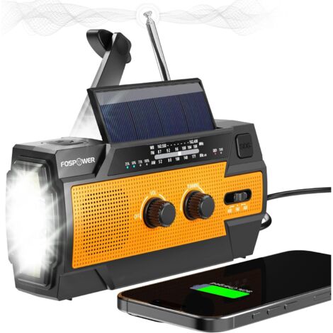 Radio portátil con manivela, alimentada por energía solar, compatible con las bandas AM/FM/WB, con linterna LED y función de alarma de emergencia SOS.