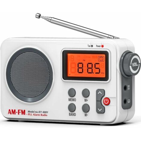 Radio portátil FM/AM (MW), pequeña radio portátil, radio de transistores con excelente recepción y alta calidad de sonido, con conexión para temporizador/pantalla grande/reloj despertador/almacenamien