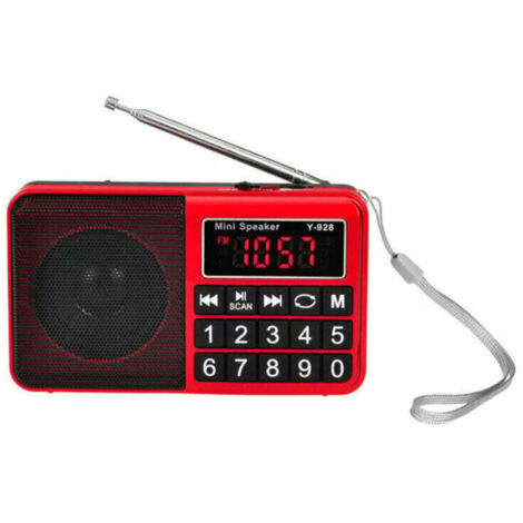 Radio portátil FM/AM (MW)/SW/USB/Micro-SD/MP3, sintoniza emisoras con botones y pantalla grandes, batería recargable de 800 mAh (roja)