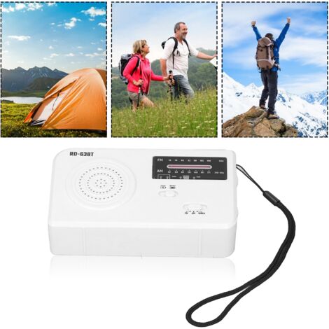 Radio portátil multifuncional con función solar, linterna de camping, función de carga USB, radio de emergencia, color blanco.