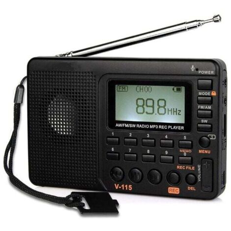 Radio portátil, pequeña radio recargable, FM AM SW, pilas y red, tarjeta TF, grabadora, MP3, temporizador de apagado, baño, cocina