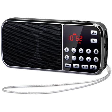 Radio portátil PRUNUS L-189, radio FM de 3 W, batería de 1200 mAh con altavoces duales, linterna LED, batería recargable, compatible con MP3/AUX/USB/TF