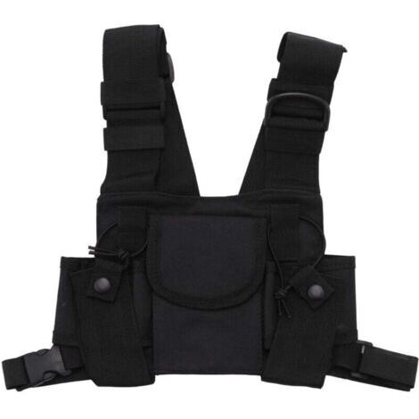 Radio portatile, cintura con tasche e cinturino, giubbino con supporto per radio bidirezionali, compatibile con UV-5R, nero