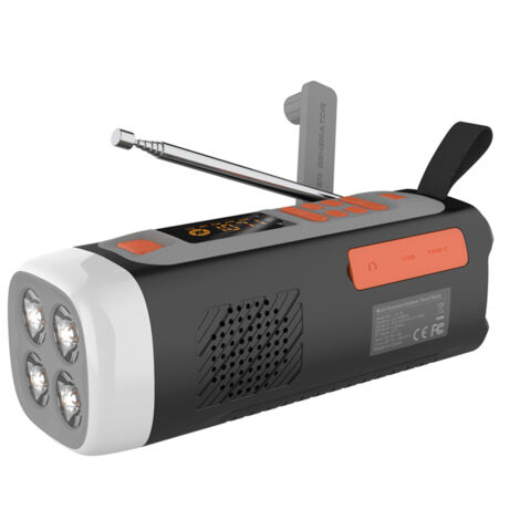 Radio portatile di emergenza, 4500 mAh, ricaricabile tramite manovella e energia solare, radio AM/FM/SW, altoparlante Bluetooth wireless, lanterna da campeggio