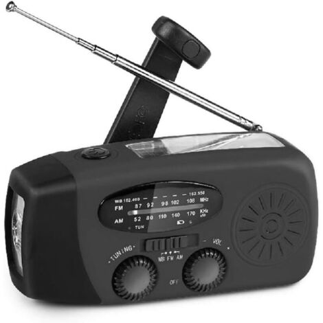 Radio portatile di emergenza solare, radio AM/FM a manovella con torcia, power bank da 2000 mAh per campeggio, viaggi, terremoti