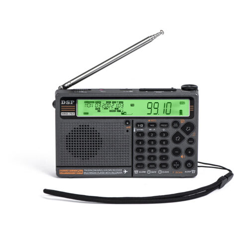 Radio portatile multibanda HanRongDa HRD-757 con FM, AM, MW, SW, V, UHF, AIR, WB, app controllo, Bluetooth, lettore musicale, SOS, sveglia, torcia, orologio