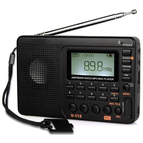 Radio portatile, piccola radio ricaricabile, FM AM SW, batterie e alimentazione di rete, scheda TF, registratore, MP3, timer di spegnimento, bagno, cucina