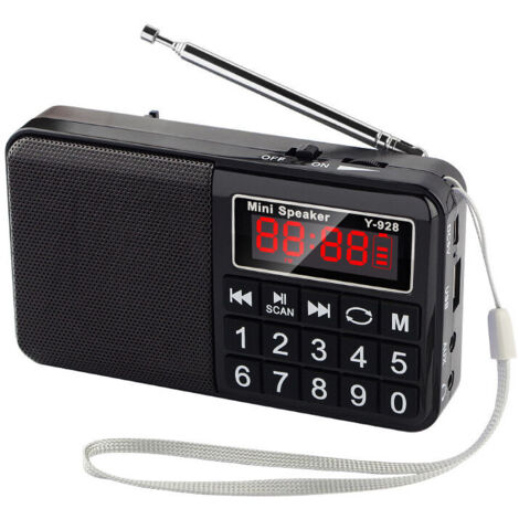 Radio portatile, radio FM con batteria ricaricabile ad alta capacità (850 mAh), nera