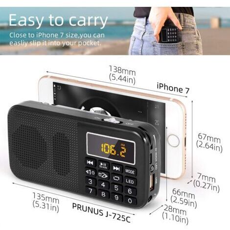 Radio portatile - Radio FM - con batteria ricaricabile ad alta capacità, supporto MP3