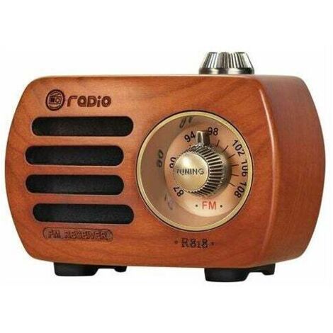 Radio portatile ricaricabile R-818 - Bluetooth 5.0, radio FM, jack AUX - Radio vintage in legno di ciliegio naturale con suono HD e bassi