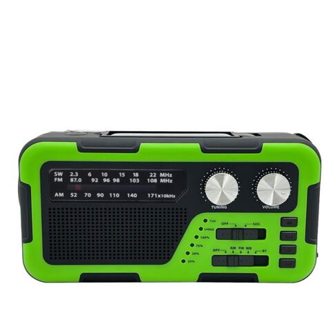 Radio Rechargeable à Énergie Solaire  Radio Météo de Survie Solaire à Manivelle - Enceinte sans Fil Étanche avec Éclairage pour Camping Randonnée Cadeaux Famille