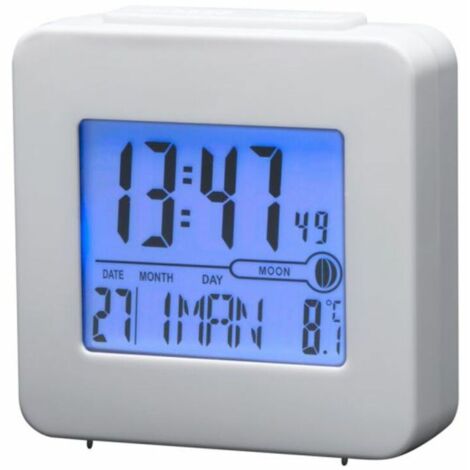 RADIO RELOJ DENVER REC34 BLANCO, ALARMA CON RADIOCONTROL Y TERMOMETRO INTERIOR, FASE LUNAR