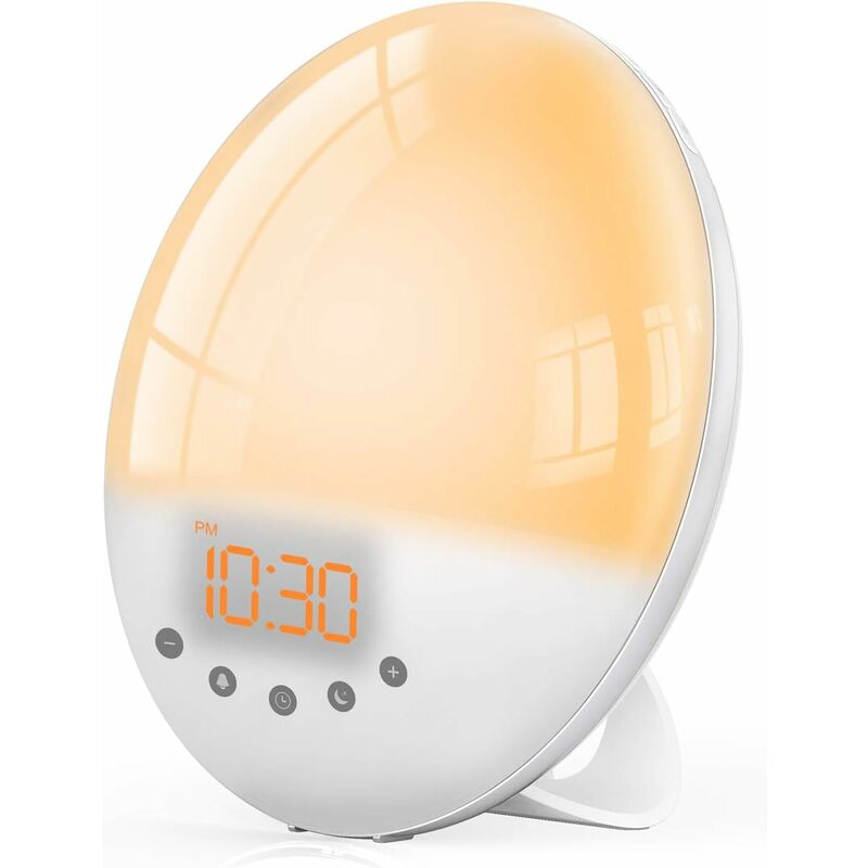 

Radio reloj despertador con efectos, luz nocturna, luz nocturna, 8 sonidos naturales, 7 colores, simulación LED de amanecer / atardecer, 30 niveles