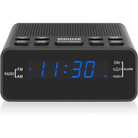 Radio reloj digital AM/FM con pantalla LED, temporizador de apagado, regulador de intensidad y batería de respaldo para dormitorio, cama y oficina (251 azul)