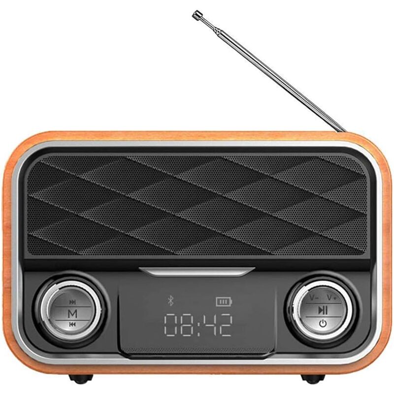 Radio rétro Bluetooth avec AUX/FM, Radio de Secours avec antenne, Son Clair, Enceinte Bluetooth Portable Haute Bluetooth avec Tablette Android