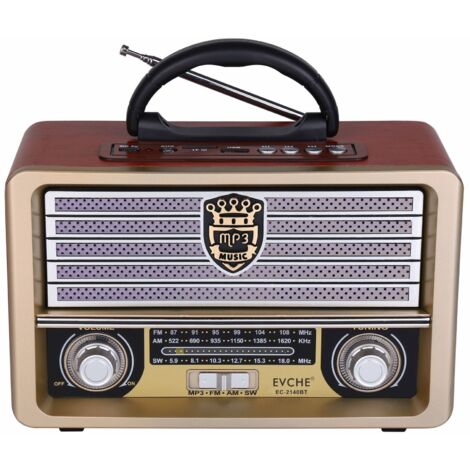 Radio rétro en bois portable: FM/AM/SW, Bluetooth, lecture TF/USB, batterie 1200mAh rechargeable