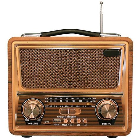 Radio rétro en bois, radio AM/SM, enceinte Bluetooth sans fil, mini-radio avec basses puissantes pour une utilisation extérieure.