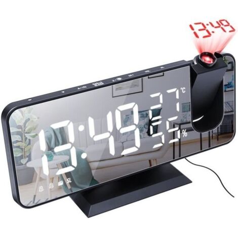 Radio-réveil à Projection, Surface de Miroir de réveil numérique électrique à LED pour Le Maquillage avec de Gradation, température
