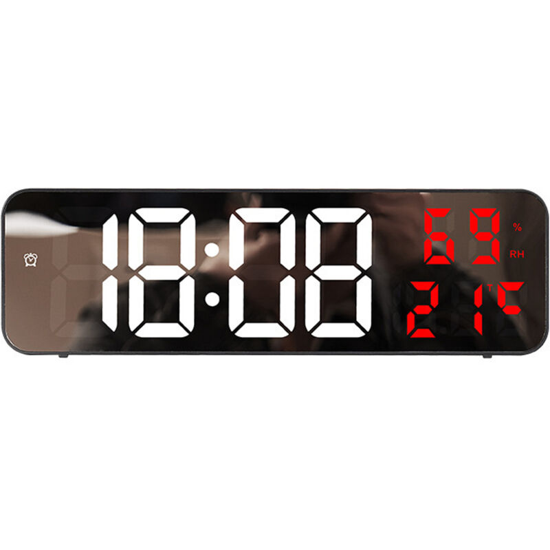 Radio-réveil avec affichage LED, Bluetooth, radio FM, double alarme, minuterie de sommeil, fonction snooze, variateur automatique et manuel de