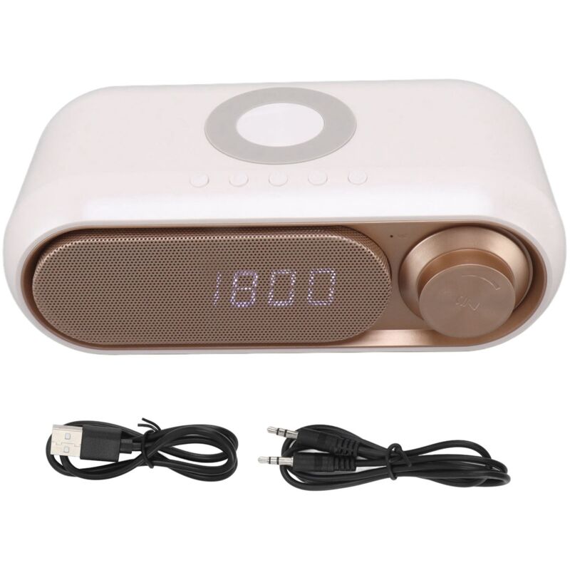 Radio-réveil avec chargement sans fil Haut-parleur Bluetooth LED Réveil numérique Radio FM Haut-parleur Bluetooth avec chargeur sans fil Blanc Spray