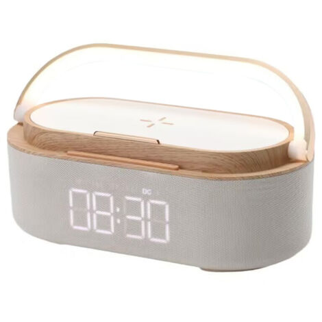 Radio-réveil Bluetooth - Haut-parleur Stéréo 10 W - Charge Sans Fil Rapide - Radio FM Intégrée - Lampe de Nuit 7 Couleurs - Affichage Réglable - Pour Chambre