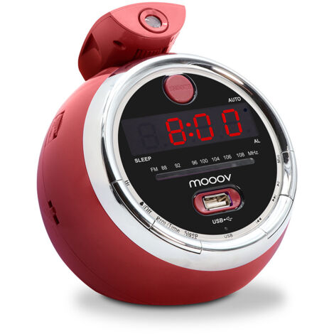 Radio-réveil Cherry FM USB projection double alarme - rouge