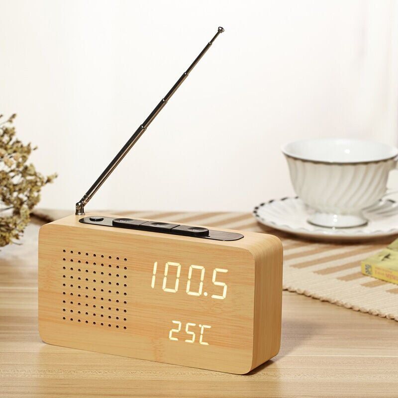 Debuns - Radio réveil en bois de chevet rétro Radio-réveil en Bois Haute définition Grand écran Radio-réveil à Affichage numérique