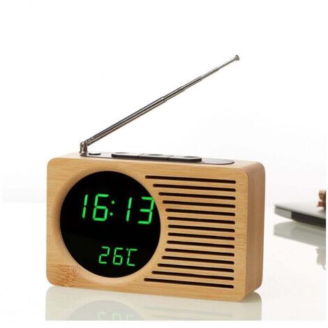Radio réveil en bois de chevet rétro, réveil silencieux paresseux, horloge électronique cadeau créatif.