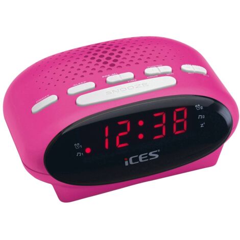 Radio-réveil FM rose avec double alarme et fonction snooze