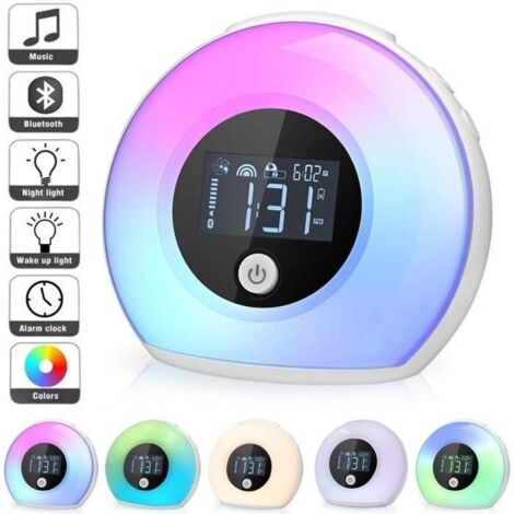 Radio Réveil Matin avec Effets Lumineux - Marque - Modèle - 3 Sons Naturels - 5 Lumières Colorées