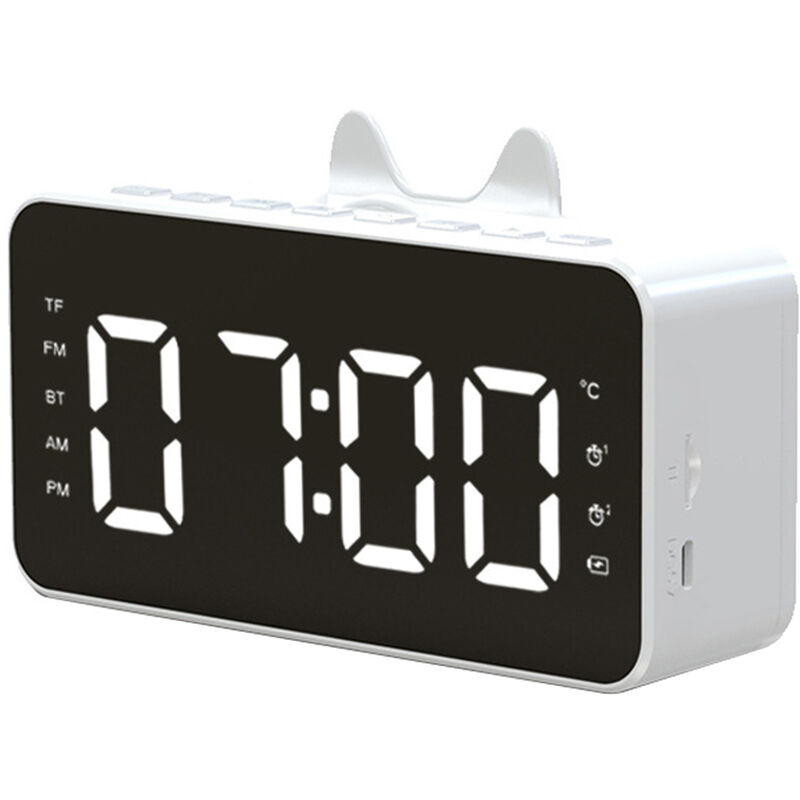 Radio-RéVeil Multifonctions Horloge de Bureau Affichage lcd Compatible Bluetooth Lecture de Musique Alarme NuméRique pour Bureau à Domicile Blanc
