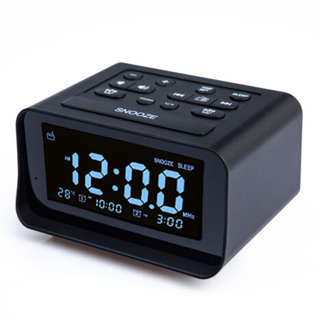 Radio-réveil numérique avec double chargeur USB pour chambre à coucher, volume d'alarme et luminosité réglables (noir)