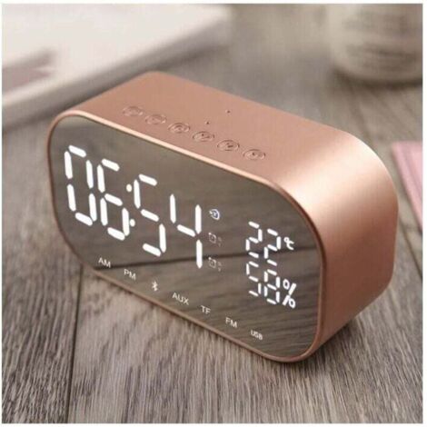 Radio Réveil Numérique avec Haut-parleur Bluetooth sans Fil - Charge USB, Lecture de Cartes AUX/TF - Design de Bureau Élégant (Or Rose)