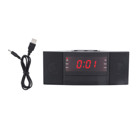 Radio-réveil numérique LED AM/FM avec buzzer, fonction snooze et minuterie de sommeil, chargement USB.