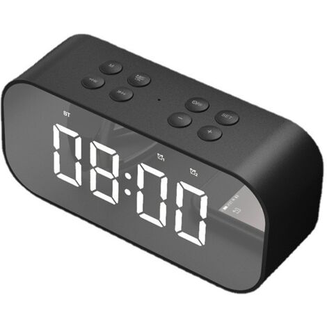 Radio-réveil Numérique - Miroir Intégré - Double Réveil - Radio FM - Minuterie Veilleuse - Port USB - Noir