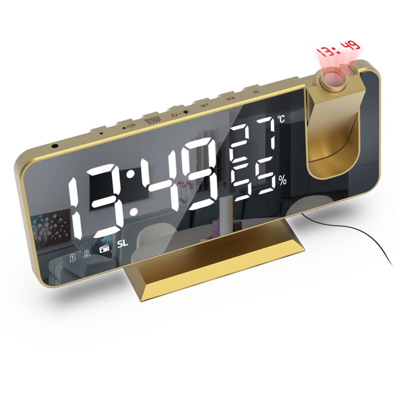 Radio Réveil Projecteur Cross-border Amazon Grand Écran - Affichage Température/Humidité, Horloge Électronique LED - Design "Or Tyran Local" avec