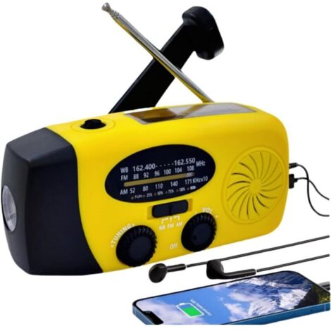 Radio solaire à manivelle 2000 mAh, lampe torche LED, alarme SOS et chargeur de téléphone, pour la survie en extérieur et les situations d'urgence.