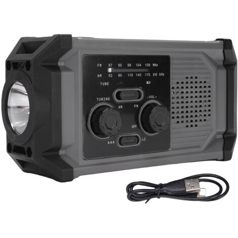 Radio solaire à manivelle multifonctionnelle IPX4, étanche, Modulation de fréquence AM d'urgence avec lampe de poche LED