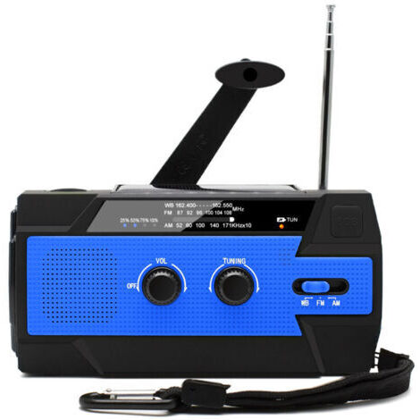 Radio Solaire à Manivelle Portable Radio Dynamo Rechargeable avec AM/FM/WB Batterie Rechargeable Intégrée 4000mAh 4 Modes Lampe de Poche LED Alarme SOS pour Urgence en Plein Air,bleu