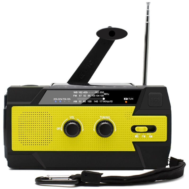 Radio Solaire à Manivelle Portable Radio Dynamo Rechargeable avec am/fm/wb Batterie Rechargeable Intégrée 4000mAh 4 Modes Lampe de Poche led Alarme