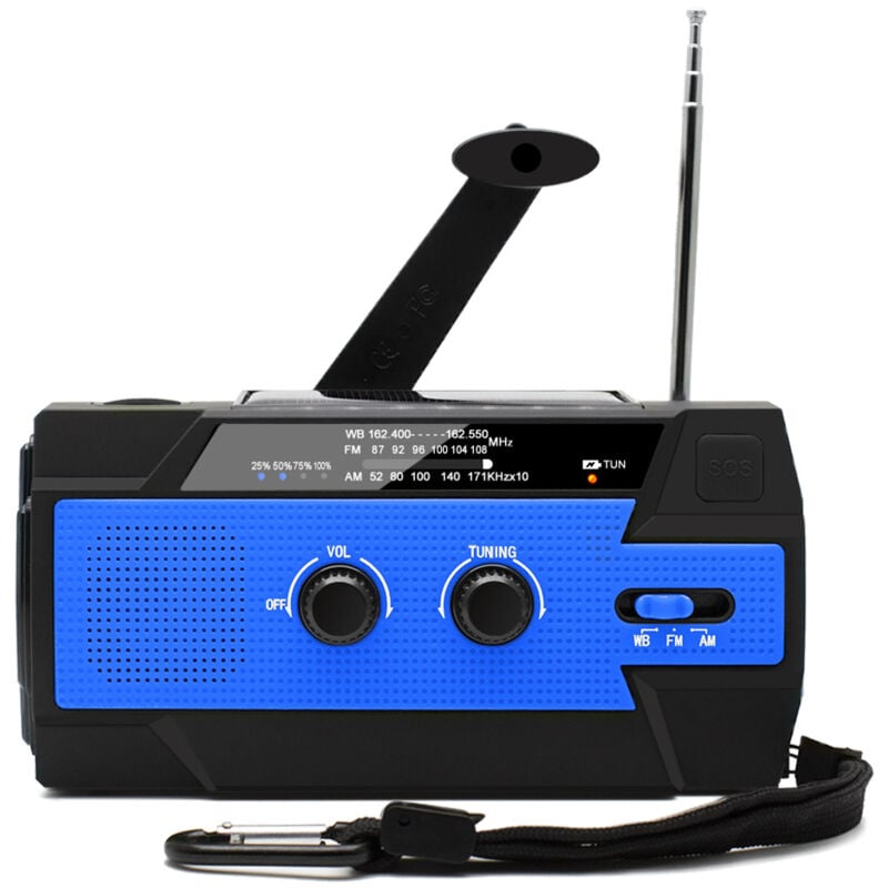 Radio Solaire à Manivelle Portable Radio Dynamo Rechargeable avec am/fm/wb Batterie Rechargeable Intégrée 4000mAh 4 Modes Lampe de Poche led Alarme
