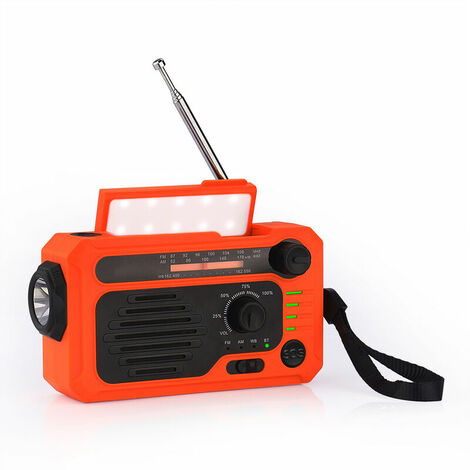 KAYINOW-Radio à manivelle solaire d'urgence portable, batterie externe  5000mAh, lampe flash de camping, kit de survie