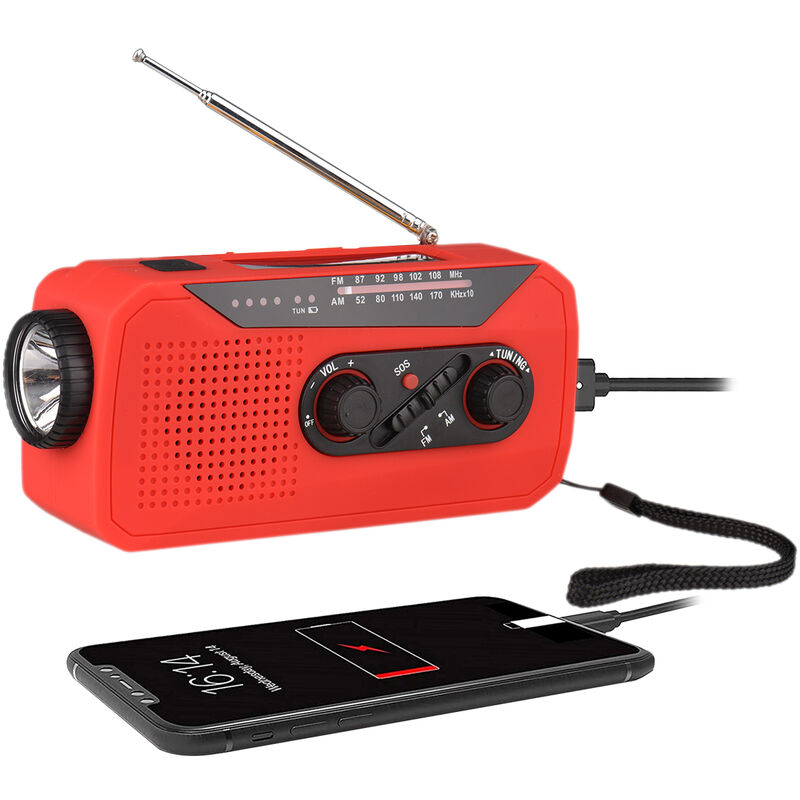 Radio solaire à remontage Radio solaire d'urgence alimentée par manivelle avec batterie rechargeable Alarme sos am/fm Lampe de poche lumineuse Prise