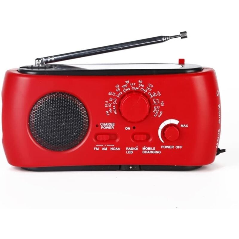 Radio Solaire, AM/FM/SW Radio Manivelle, Radio d'urgence, avec Batterie Rechargeable 800mAh, Lampe de Poche, Alarme SOS, Lampe de Poche LED et