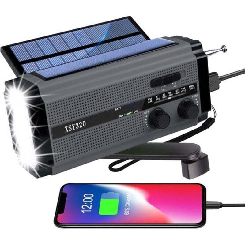 Radio solaire d'urgence à manivelle - Radio - Radio d'urgence - Radio météo - Radio de secours - Urgence - Musique - Actualités - Kit de secours