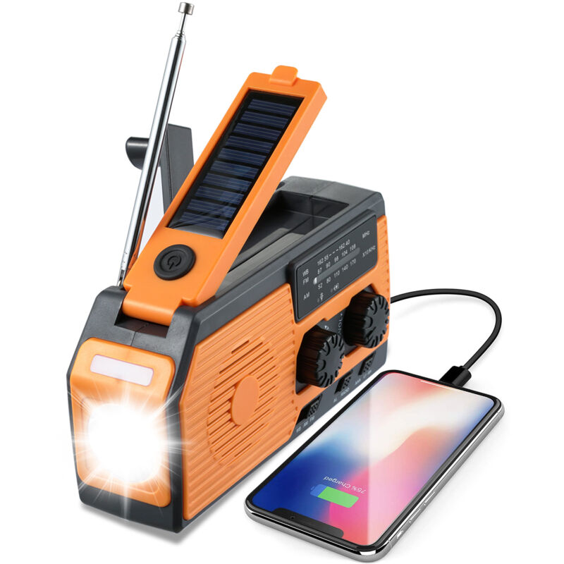Radio solaire d'urgence NOAA à manivelle, batterie externe 5000 mAh avec affichage de la puissance