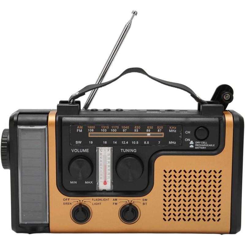 Radio solaire LED portable, 2000 mAh AM FM SW, lecteur MP3, haut-parleurs intégrés avec lampe de poche pour les urgences, la nuit, le camping et la